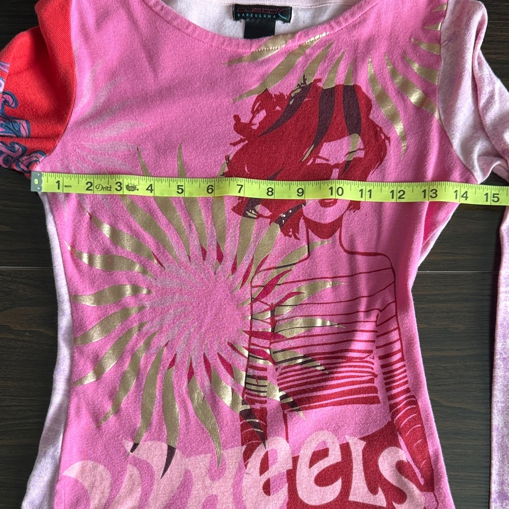 Custo Barcelona Pink & Red Graphic Long Sleeve Tee - Picture 3 of 5